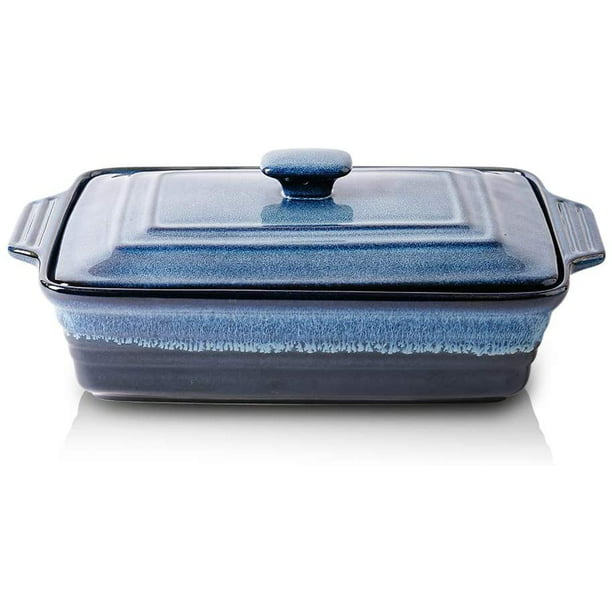 Ceramic Bakeware Suitable for Oven Use Lasagna Pan Deep With Rack and Lid Turkey Roaster for Cooking Kitchen and Everyday Use. Small Roasting Lasagna Pan Casserole Dish with Rack-Lid 